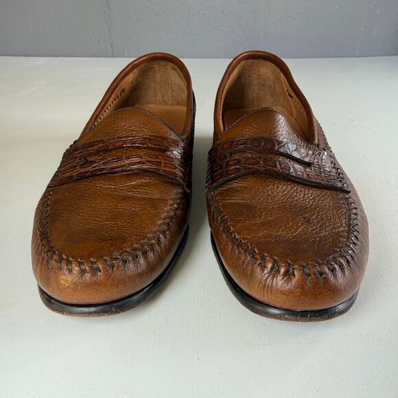 Alan Payne Crocodile Leather Penny Loafers Men\'s Size 9 Brown Dress Casual Shoes main image 12